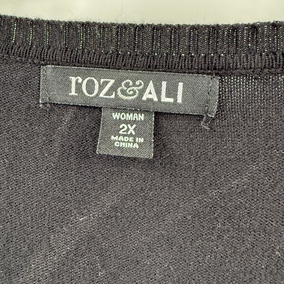 Roz & Ali Black V-Neck Embellished Pullover Sweater Women's Size 2X FLAWED - Picture 9 of 12